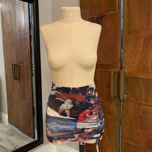 Ruched mesh mini skirt w/ attached bikini bottom. Shein